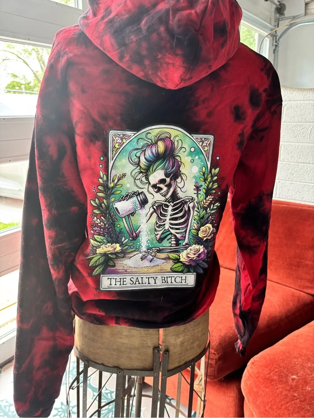 Women's Red & Black Tie-Dye Zip-Up Hoodie Sweater